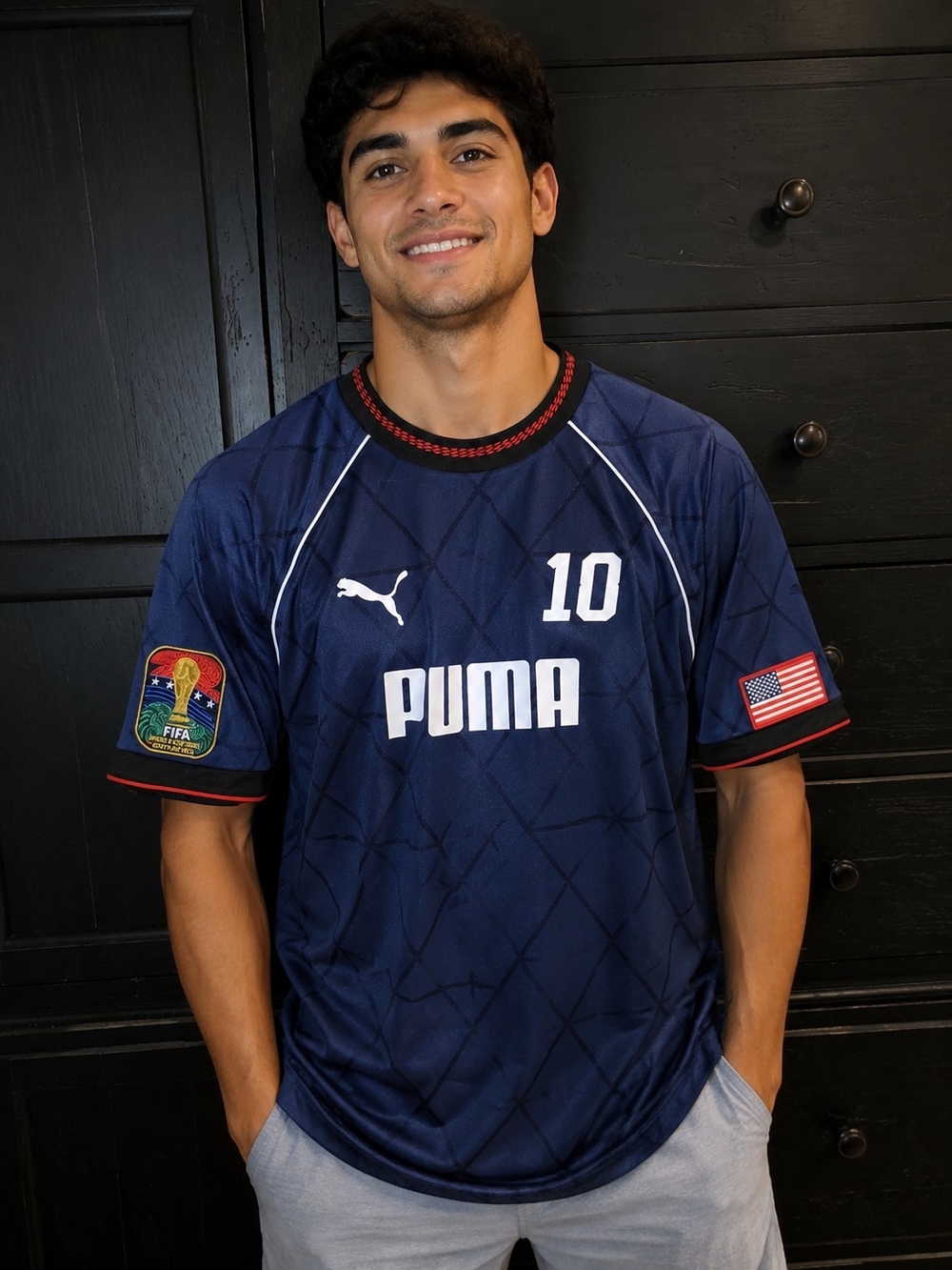 Puma Pinnacle Navy Blue Men's Soccer Jersey with Number 10 Custom Patches